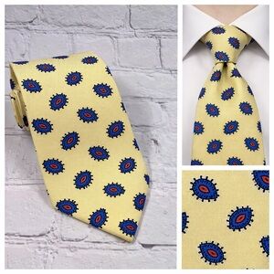 Graffeo Cravatte Pale Yellow Silk Tie With Blue Red Paisley Like Print